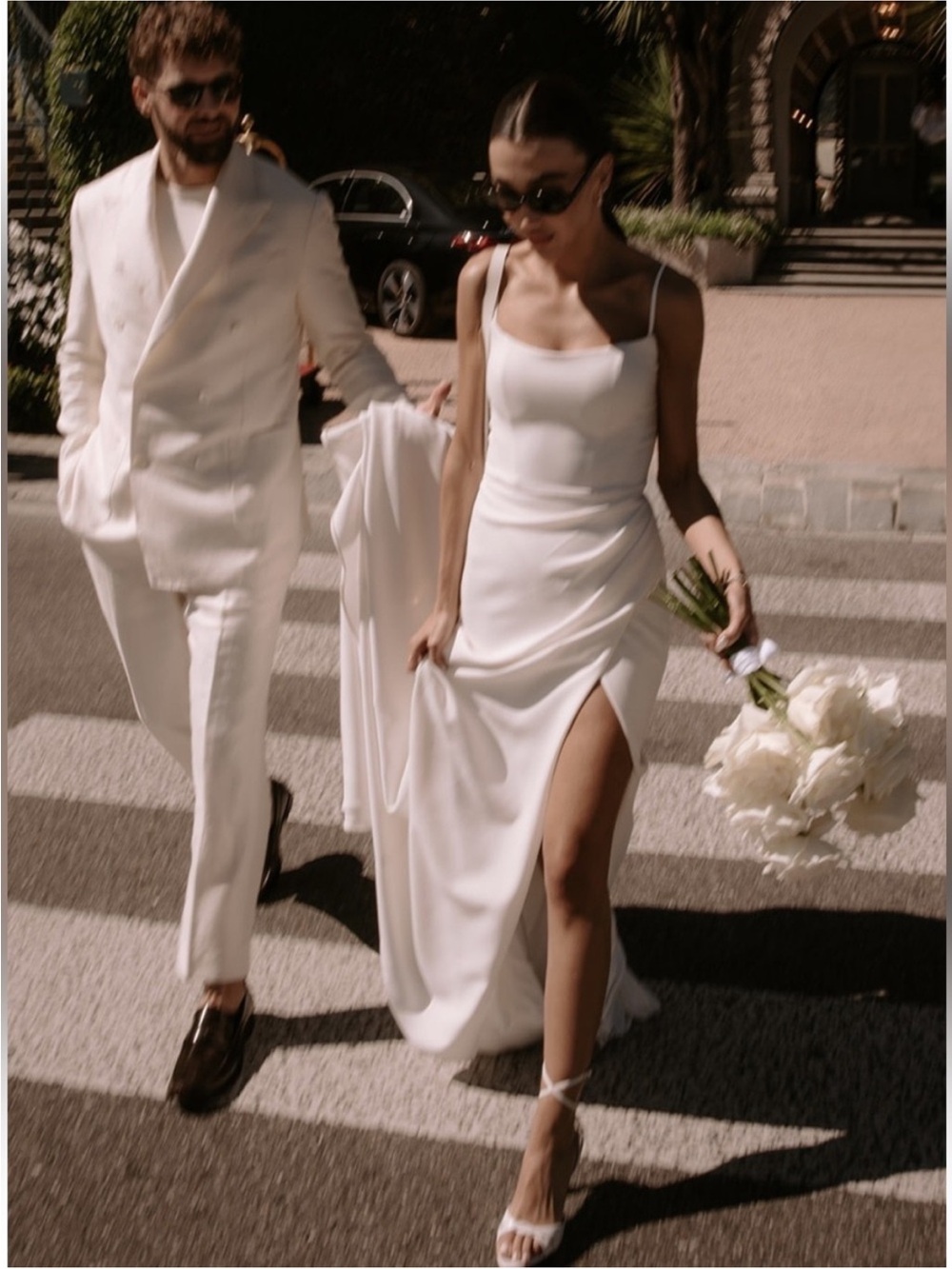 (3 Items) Wedding Gown w/ Thigh Slit + NEW Lace Veil & Lace Sleeves